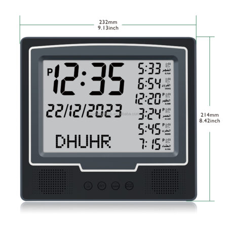 Islamic Black Desk Mosque LCD City Code Adhan Azan Clock Prayer Times Table Clock Muslim Digital Alarm for Home