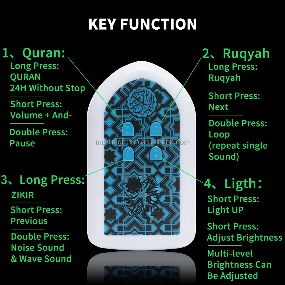 Digital Quran Lamp Alquran Zikir Plug Mp3 Arabic Language Player Plug Zikir and Ruqayah Quran Speaker with BT - Image 6