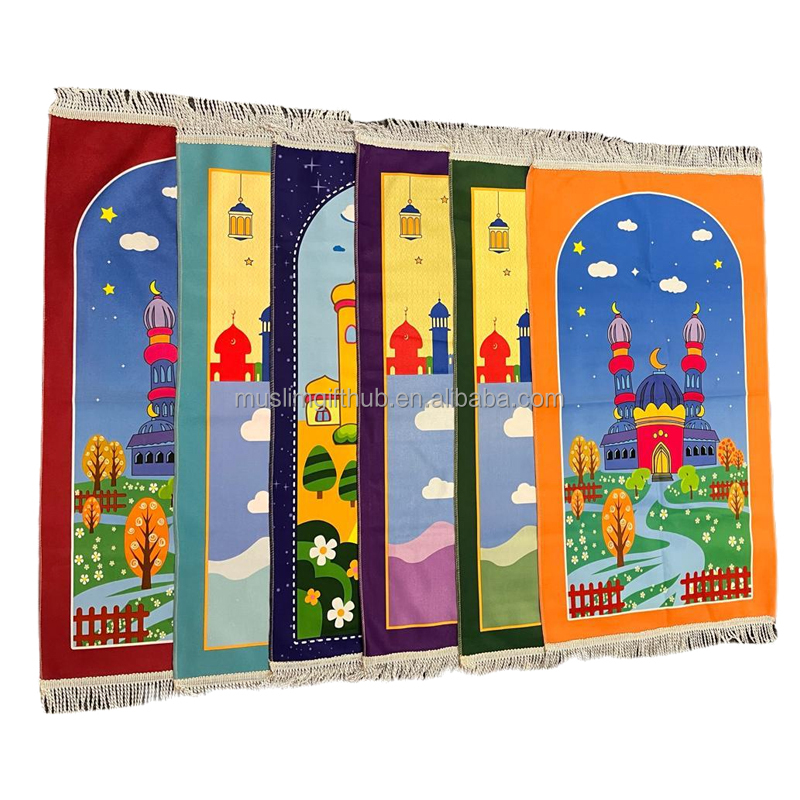 Children Portable Soft Polyester Luxury Sejadah Prayer Rug Islamic Muslim Kaaba Prayer Mat for Kids - Image 3