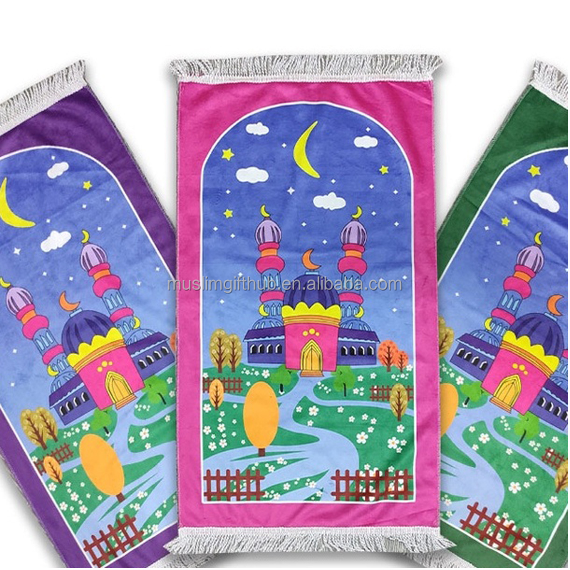 Children Portable Soft Polyester Luxury Sejadah Prayer Rug Islamic Muslim Kaaba Prayer Mat for Kids - Image 4