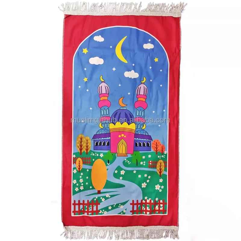 Children Portable Soft Polyester Luxury Sejadah Prayer Rug Islamic Muslim Kaaba Prayer Mat for Kids - Image 5