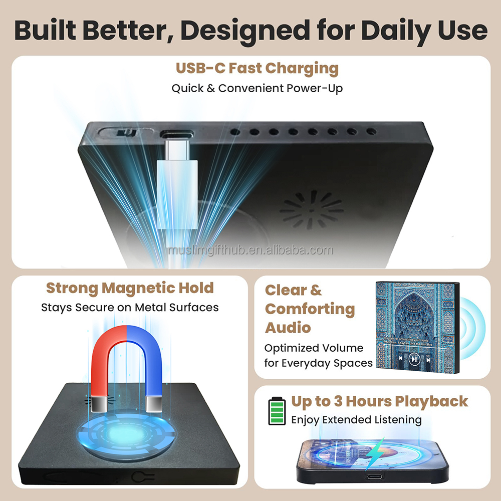 Rechargeable All Surah Quran Speaker Remote Control BT Wireless Quran Reading Magnet Fridge Sound Magnet Without Sticker - Image 6