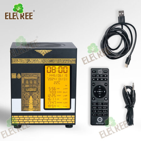Sq888Max Ramadan Eid Present Muslim Prayer Square Black Quran Automatic Kabah Azaan Adhan Azan Clock Quran Box Speaker