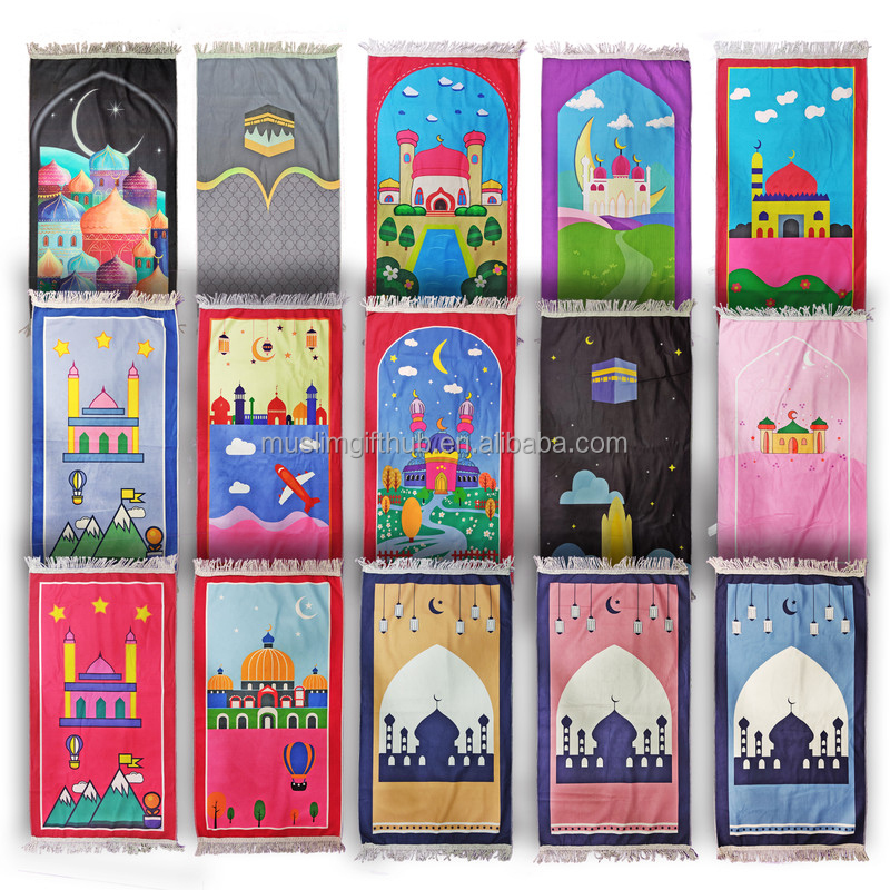 Kids Muslim Eid Hajj Gift Box Kinder Gebedskleed Children Islamic Lanterns Cartoon Design Kaaba Prayer Mat for Kids - Image 7