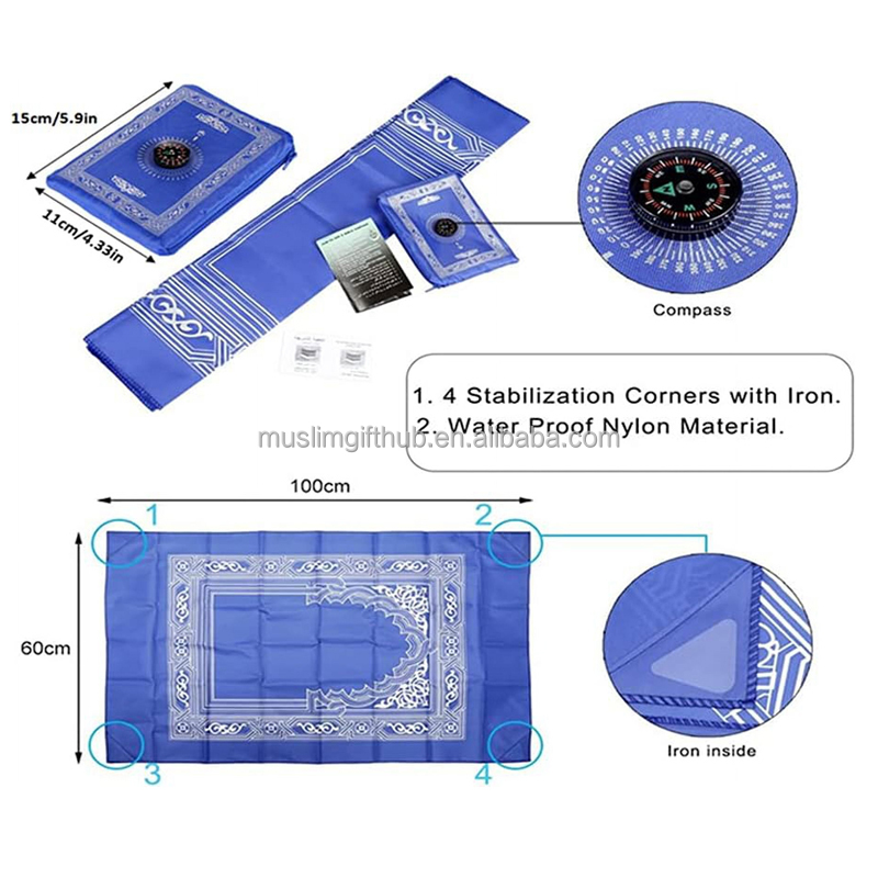 Ramadan Gifts Portable Travel Waterproof Polyester Prayer Mat Islamic Muslim Prayer Rug with Compass - Image 4