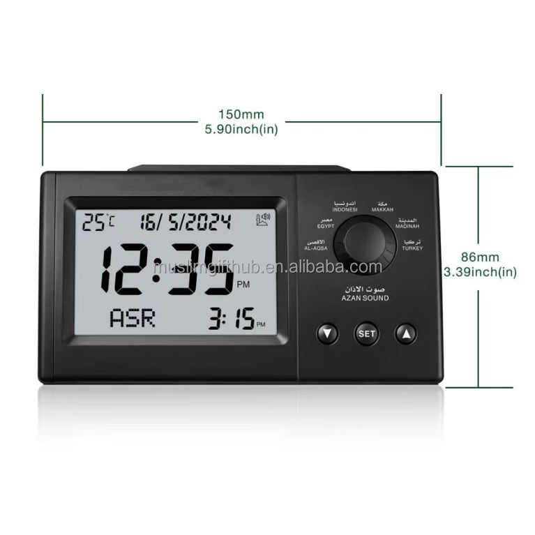 HA-3005 FAJ-101 Muslim Masjid Al-Athan Table Athan Clock Prayer Digital Alarm Clock with LCD to Display Azan Time and Date - Image 6