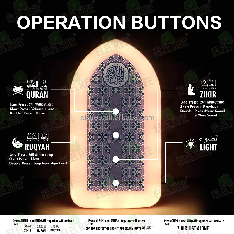 24 Hours Koran Elektronik Muslim Prayer Time Speaker LED Wall Lamp Quran and Ruqyah Zikir Plug in Speaker - Image 6