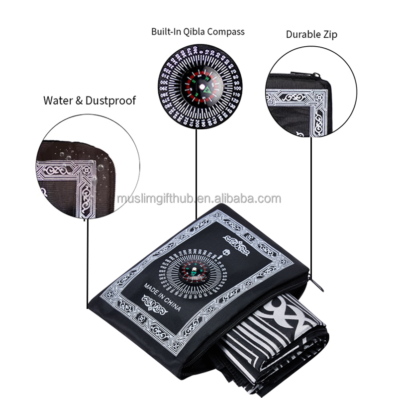 Ramadan Gifts Portable Travel Waterproof Polyester Prayer Mat Islamic Muslim Prayer Rug with Compass - Image 3