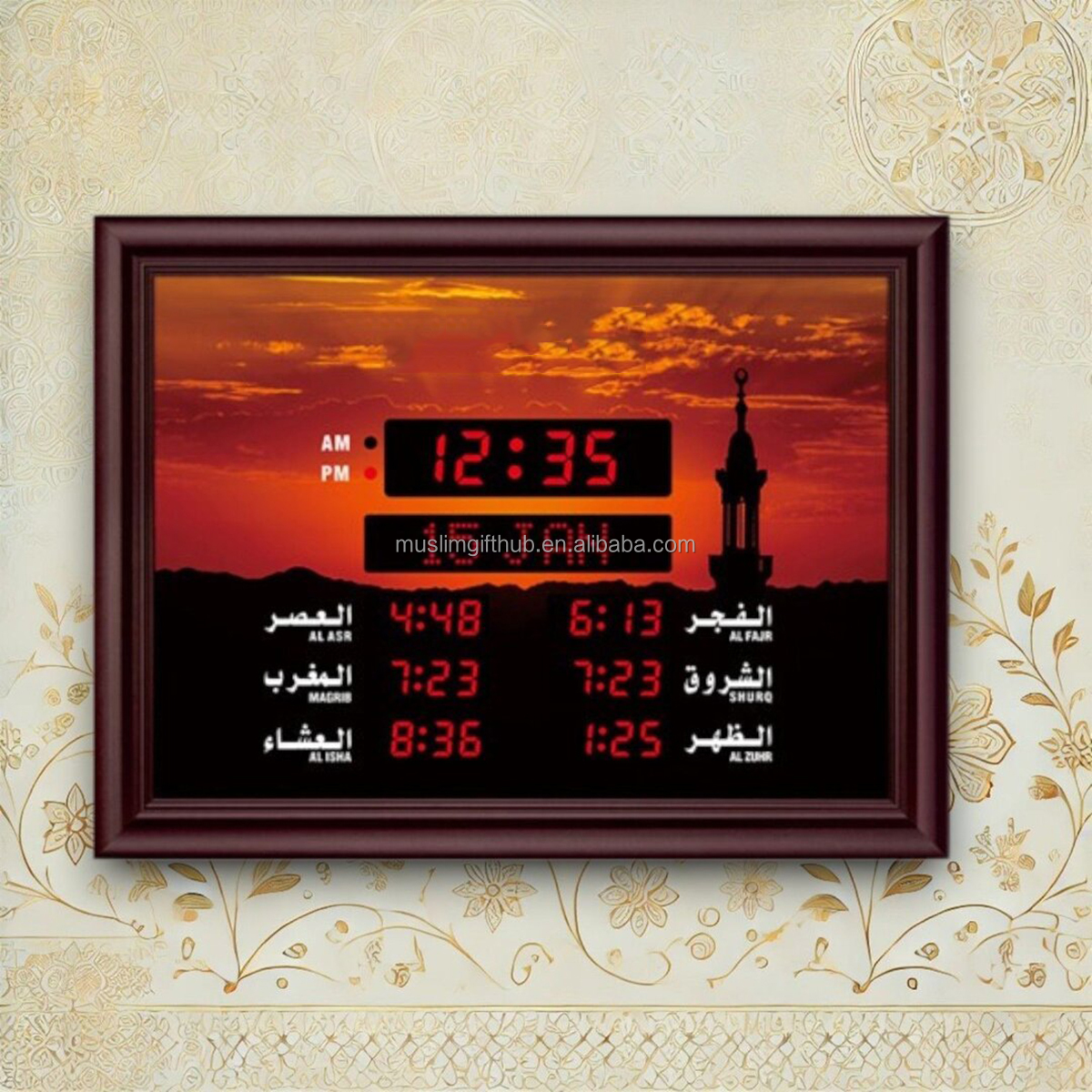 Muslim Digital 8 Sounds Athan Prayer Hijri Time Gebetsuhr Uhr Ezan Saati Quran Player Frame Azan Clock with Fernbedienung