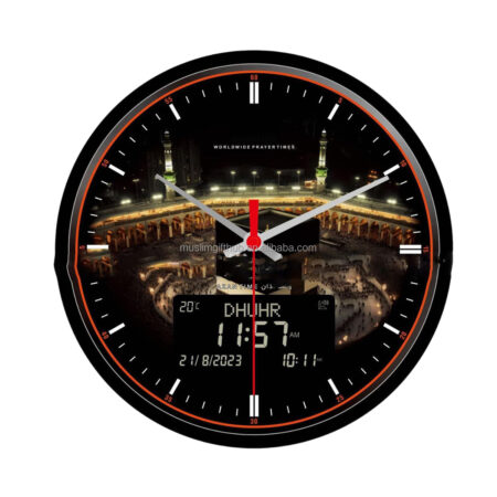 Retro Round 13 Inch Digital Alarm Azan Clock Prayer Time Wall Automatic Kaaba/Kaaba Door Muslim Clock Muslim Gift