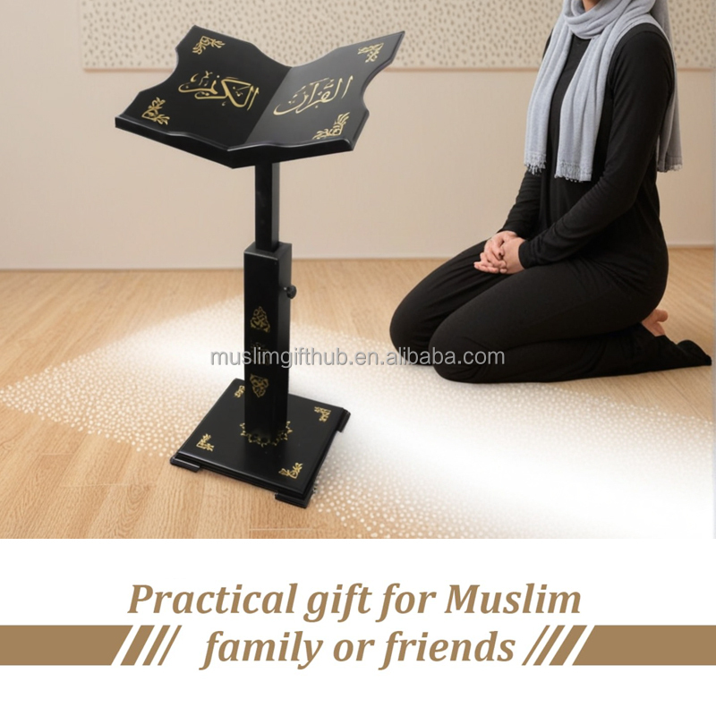 Islamic Style Big Adjustable Rehal Quran Holder Stand With Gold Acrylic Decoration - Image 4