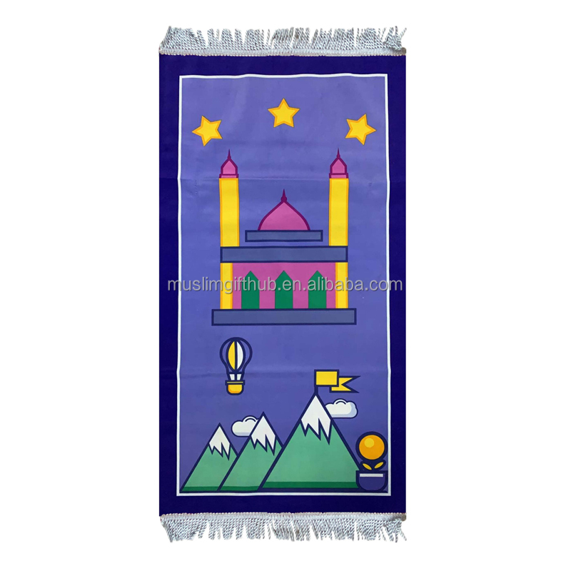 Kids Muslim Eid Hajj Gift Box Kinder Gebedskleed Children Islamic Lanterns Cartoon Design Kaaba Prayer Mat for Kids - Image 6